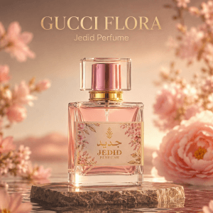 Gucci Flora Gorgeous Gardenia women's perfume in signature pink packaging.